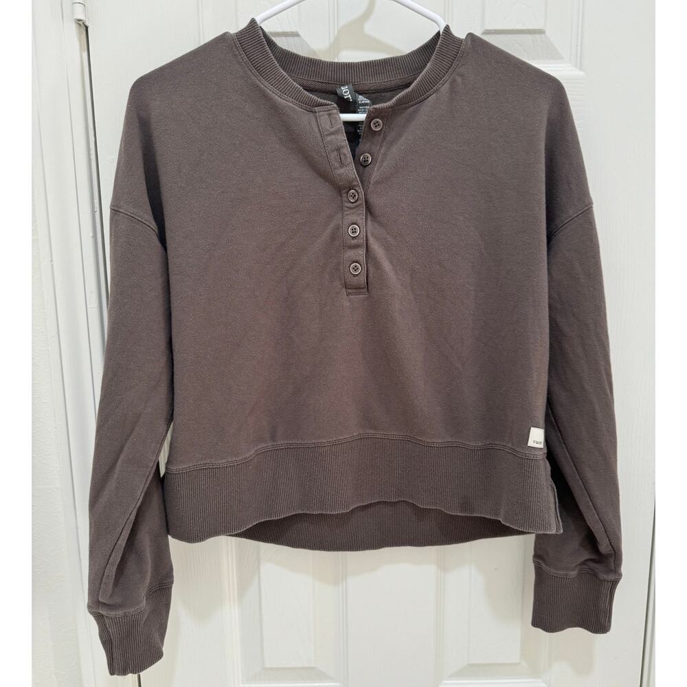 Vuori Laguna Henley in Cocoa Heather Long Sleeve Organic Cotton Sweater Women XS - Picture 7 of 16